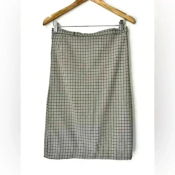 Vintage Marks and Spencer Tan Plaid Pencil Skirt Preppy Prep Old Money Small - Picture 1 of 12